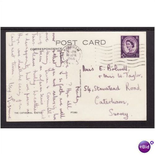 THE CATHEDRAL EXETER COLOURED POST CARD USED