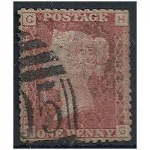 1858 SG43 1d Red Plate 174 Good Used "HG".