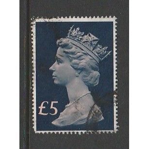 GREAT BRITAIN 1977 SG 1028 £5 SALMON AND CHALKY BLUE FINE USED#3