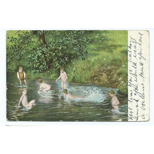 greetings fantasy card with children. posted 1906