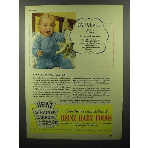 1948 Heinz Strained Carrots Baby Food Ad