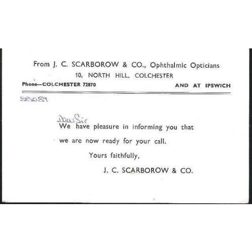 Colchester, Essex - trade postcard JC Scarborow, opticians - 1969