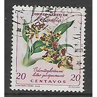 COLOMBIA 1960 COLOMBIAN FLOWERS 20c ODONTO GLOSSUM LUTEU SG1016 FINE USED