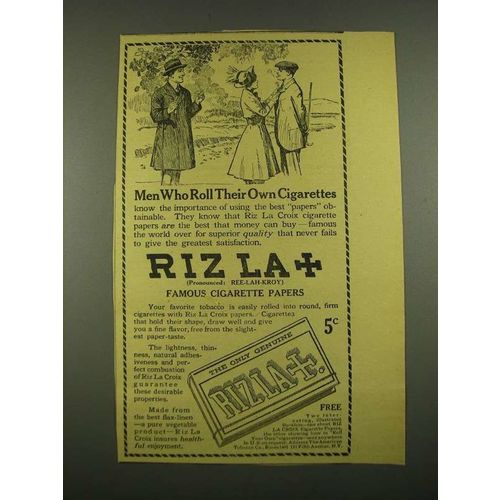 1915 Riz La Croix Cigarette Papers Ad - Men Who Roll Their Own Cigarettes