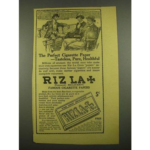 1915 Riz La Croix Cigarette Papers Ad - Tasteless, Pure, Healthful