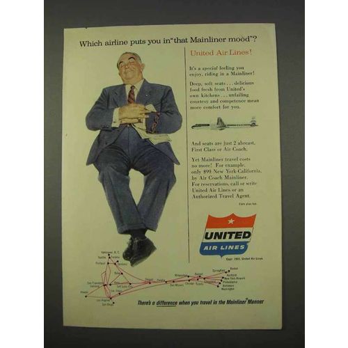 1955 United Air Lines Ad - Puts You in Mainliner Mood