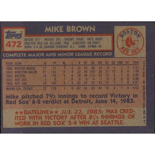 1984 Topps Mike Brown Rookie #472