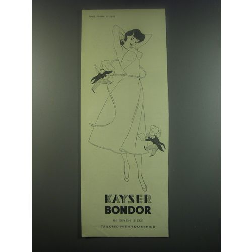 1949 Kayser Bondor Lingerie Ad - Kayser Bondor in Seven Sizes tailored with you