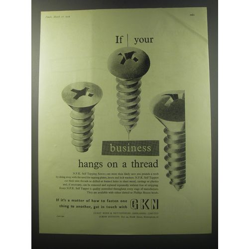 1955 GKN N.P.K. Self Tapping Screws Ad - If your business hangs on a thread