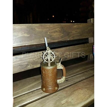 DISNEY DISNEYLAND PIRATES OF THE CARIBBEAN STEIN MUG ALE CUP W/ LID & STRAW~NEW~