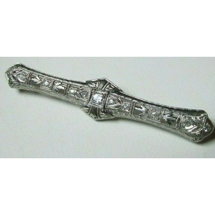 ANTIQUE DIAMOND PLATINUM BROOCH PIN 5.5 grams 11 Diamonds Art Deco Filigree RARE
