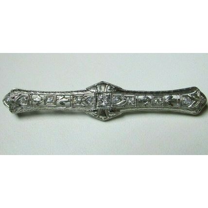 ANTIQUE DIAMOND PLATINUM BROOCH PIN 5.5 grams 11 Diamonds Art Deco Filigree RARE