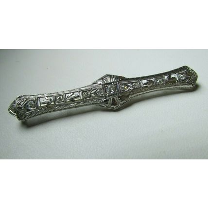 ANTIQUE DIAMOND PLATINUM BROOCH PIN 5.5 grams 11 Diamonds Art Deco Filigree RARE