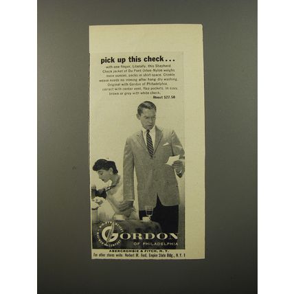 1954 Gordon of Philadelphia Shepherd Check Jacket Ad - Pick up this check