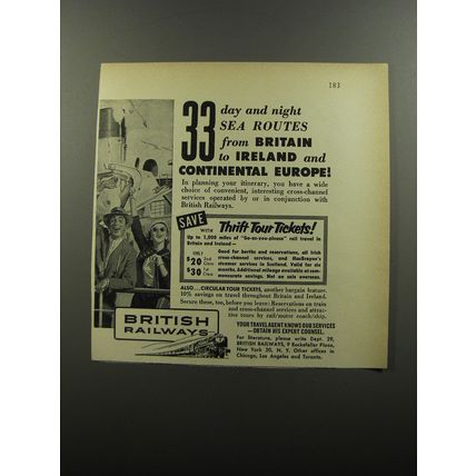 1956 British Railways Ad - 33 day and night sea routes from Britain to Ireland