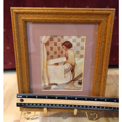 Framed & Matted Kimberly Enterprises, Inc. Vintage Tile Artwork Girl in Bathroom
