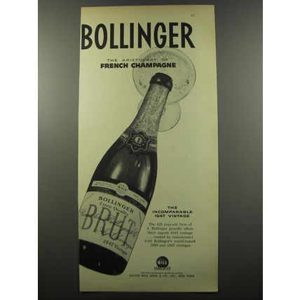 1955 Bollinger Brut Champagne Ad - The aristocrat of French Champagne