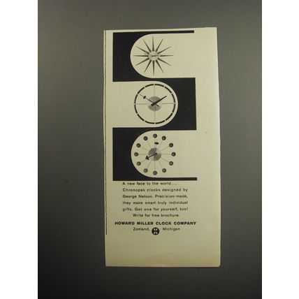1957 Howard Miller Clocks by George Nelson Ad - A new face to the world