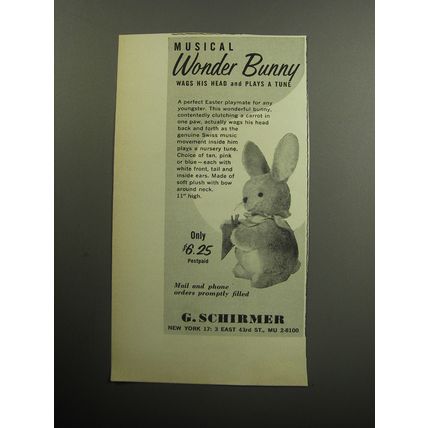 1957 G. Schirmer Musical Wonder Bunny Advertisement - Wags his head