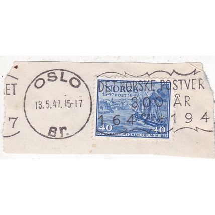Oslo postmark Norway 1947 Constitutionen 40ore on piece VGC