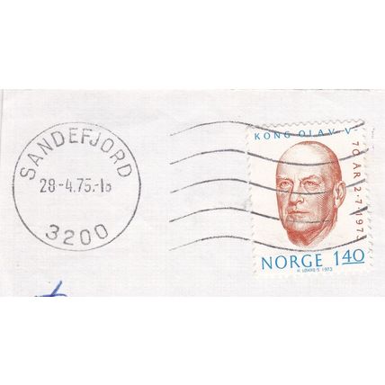 Sandefjord postmark Norway 1975 King Olav V 1.40k on piece VGC