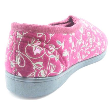 Ladies Slippers Burgundy Pink Floral Adjustable Fastening Disability Gift Size 6