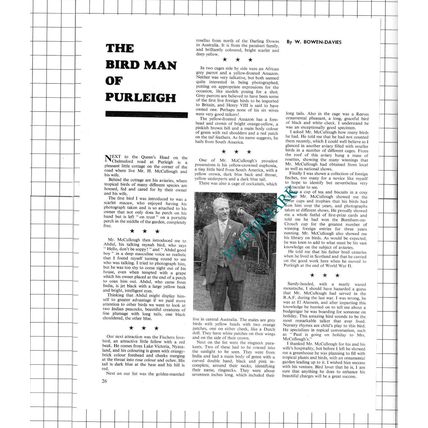 Mr H McCullough Purleigh Essex Bird Man - 1967 Article