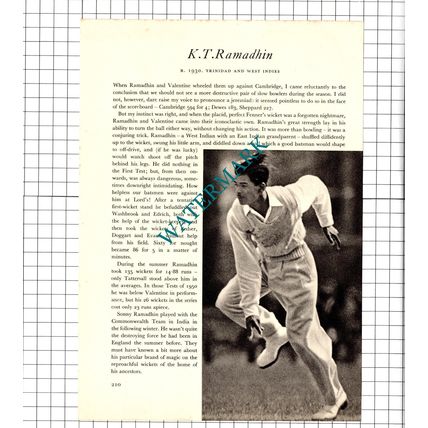 K T Ramadhin Cricketer / Alfred Valentine Cricket - 1952 Book Print