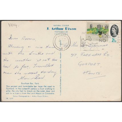 Bootham Bar, York, Yorkshire, 1964 - J Arthur Dixon Postcard
