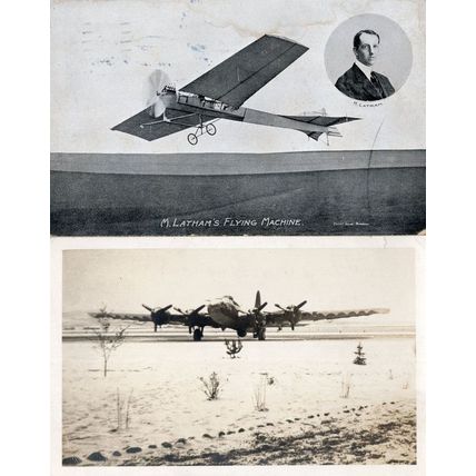 Latham's Flying Machine 2x Antique & PB Plane Postcard s