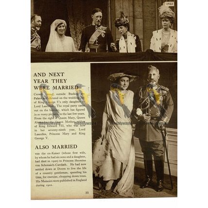Two Marriages, Princess Mary & Ex-Kaiser, 1922, Book Illustration, 1938