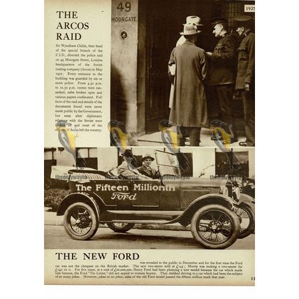 Arcos Raid & New Ford, 15 M Old Tin Lizzies Sold, 1927, Book Illustration, 1938