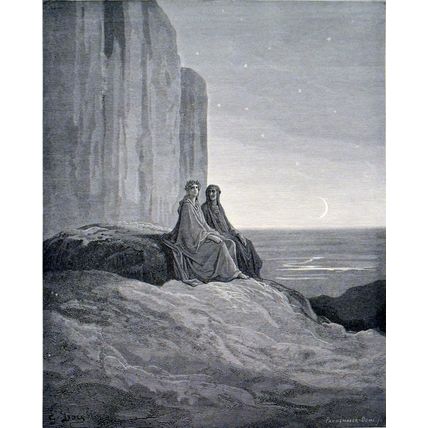 BREAK OF MORNING 1885 Gustave Doré - Dante Alighieri ANTIQUE ENGRAVING