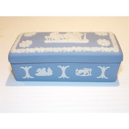Wedgewood Jasperware Vesta Blue Match Trinket Box Made in England