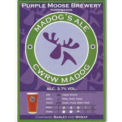 UNUSED PUMP CLIP FRONT - PURPLE MOOSE BREWERY (WALES) - MADOG'S ALE (C)