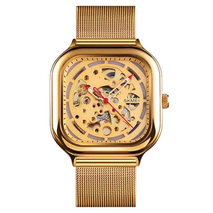 SKMEI 9184 Men Automatic Mechanical Watch Mesh with Hollow Square Tourbillon Stu