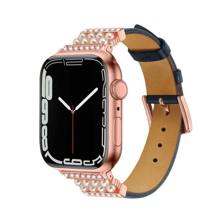 Pearl Diamond Leather Watch Band For Apple Watch Series, 7 41mm / 6&SE&5&4 40mm