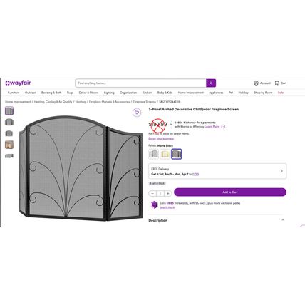 Kingson 3-Panel Arched Childproof Fireplace Screen