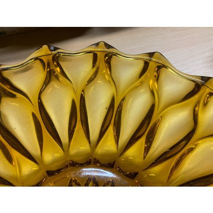 RARE* VINTAGE GOTHIC AMBER GLASS SUNBURST 29.5cm WIDE 1.3kg LARGE BOWL (P8) AB