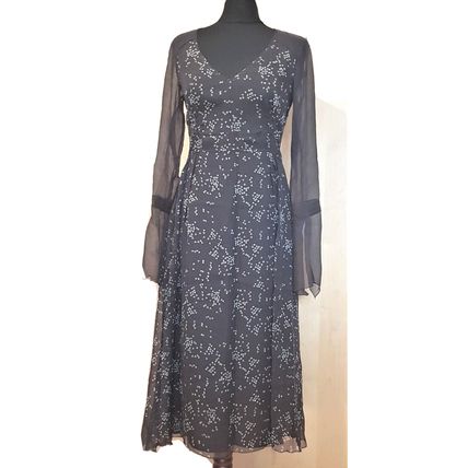 Toni Gard Black Grey Print Silk Dress 10 12 UK