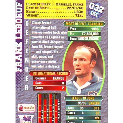 Merlin Premier Gold English Premier League 1996/97 Frank Lebouef