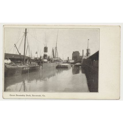SAVANNAH GA Ocean Steamships Co. Dock shipping cotton early 20th C. RPPC