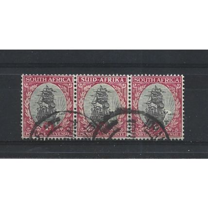 SouthAfrica.SG56 1d Dromedaris (Van Riebeeck's ship) strip of 3.Fine Used.Aug25