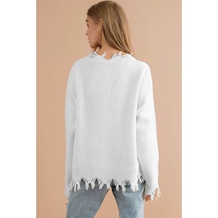 White Frayed Sequin Tiger Sweater