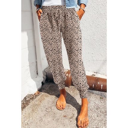 Khaki Leopard Elastic Waist Casual Joggers