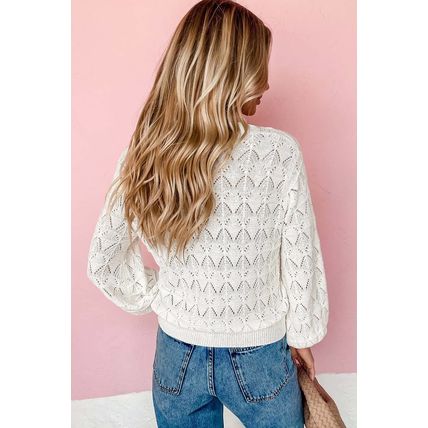 White Lightweight Buttoned Front Crochet Cardigan