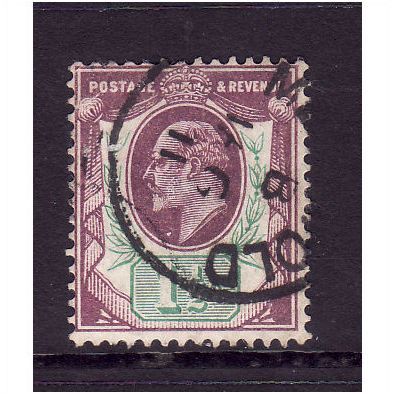 GREAT BRITAIN 1902 SG 222 1 1/2d DULL PURPLE AND GREEN FINE USED #3