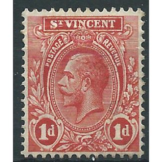 St Vincent 1921 SG132 1d Carmine Mounted Mint .. ..