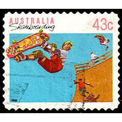 Australia 1990 Sport Skateboarding 43c Used Peel & Stick Stamp.