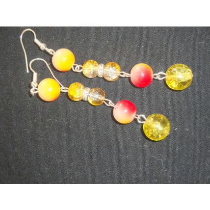 Vivid mixed red & yellow glass long swing earrings